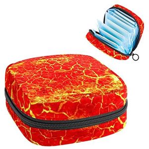 Servet Opbergtas Sanitair, Draagbaar Maandverband Opbergzakje, Lava Orange Magma, Meerkleurig, 4.7x6.6x6.6 in/12x17x17 cm