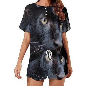 Wild Black Panther Fashion 2 stuks dames pyjama sets korte mouw nachtkleding zachte loungewear stijl-11