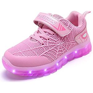 LED Kids Shoes, waterdicht lederen oppervlak USB opladen Zeven kleuren knipperen licht opo Kids Shoes, kinderen licht opo sneakers Boy Girl Shoes (Color : roze, Size : 28 EU)