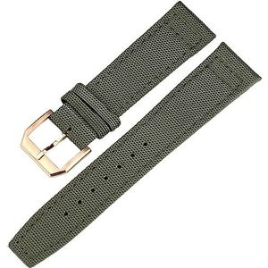 WCQSYY Nylon Lederen Terug Horloge Band Voor IWC PILOT WATCHES PORTUGIESER Mannen Verzekering Sluiting Band Horloge Armband Accessoires (Color : Green-RoseGold Clasp, Size : 22mm)