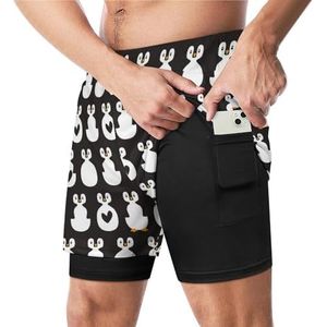 Leuke Pinguïns En Harten Grappige Zwembroek met Compressie Liner & Pocket Voor Mannen Board Zwemmen Sport Shorts