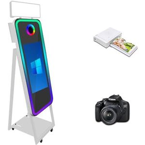 WideMeet Spiegel Fotocabine 56 cm Touchscreen Magic Spiegel Booth Machine DSLR Photobooth Selfie 40 Inch Photobooth Machine voor Bruiloft Feest Evenement (Witte Booth+Camera + Printer)