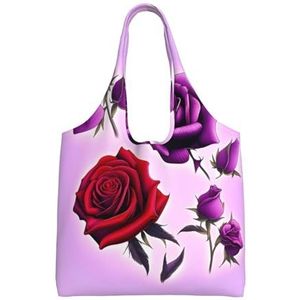 XIAOYANS Rode en paarse rozen extra grote capaciteit schouder canvas tas voor winkelen reizen dagelijks gebruik, Zwart, Eén maat