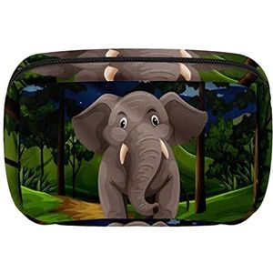 Cosmetische tassen voor vrouwen kleine make-up tas reizen toilettas etui organizer rits grijze olifant wandelen in het bos 's nachts, Meerkleurig, 17.5x7x10.5cm/6.9x4.1x2.8in