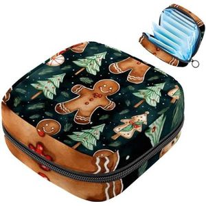 MUOOUM Kerst Peperkoek Man Patroon Maandverband Opbergtas Menstruatie Pad Tas Draagbare Menstruatie Cup Pouch met Rits voor Tiener Meisjes Vrouwen Dames