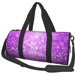 Sprankelende Paars Glitter Gedrukt Ronde Duffel Reistas Ronde Roll Bag Gym Fitness Tas Training Handtas, Zwart, Eén maat