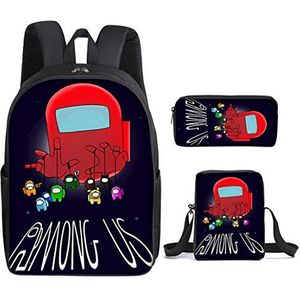 Among Us Rugzak, 3Pcs Set Game Printing Boekentas Crossbody Tas Etui Student Jonge Tieners Schooltassen Zaktas voor Kinderen Meisjes Tieners Game Fans, H