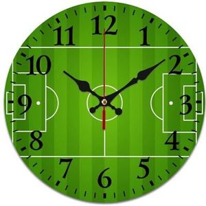Groen gras voetbal veld thema wandklok stille niet-tikkende batterij aangedreven gemakkelijk te lezen klok voor thuiskantoor woonkamer decoratie