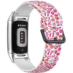 RYANUKA Zachte sportband compatibel met Fitbit Charge 5 / Fitbit Charge 6 (Lipstick Kisses Kleurrijk) Siliconen Armband Strap Accessoire, Siliconen, Geen edelsteen