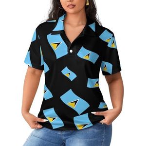 Vlag van Saint Lucia dames poloshirts met korte mouwen casual T-shirts met kraag golfshirts sport blouses tops 5XL