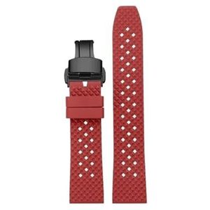 Quick Release Fluoro Rubber Horlogeband Waterdicht Heren for Seiko for Breitling for IWC Zwart Quick Release Horlogeband Stomatal Band (Color : Red Black Folding, Size : 20mm)