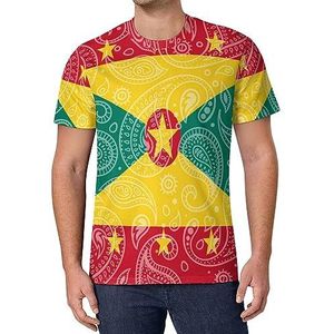 Paisley Grenada vlag heren T-shirt met korte mouwen casual ronde hals T-shirt mode zomer tops