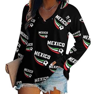 Mexico Vlag Voetbal Nieuwigheid Vrouwen Blouse Tops V-hals Tshirt Voor Legging Lange Mouw Casual Trui