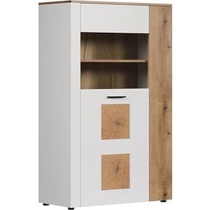 trendteam smart living - Vitoria - glazen vitrine - wit mat/eiken - vitrinekast met hersenhouten applicaties - (BxHxD) 90 x 146 x 42 cm - woonkamervitrine met verwisselbare deuren