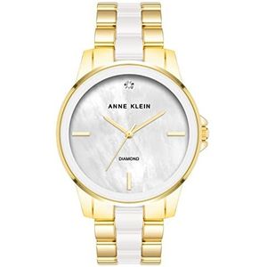 Anne Klein Vrouwen echte diamanten wijzerplaat keramische armband horloge, AK/4120, wit/goud, Wit/goud