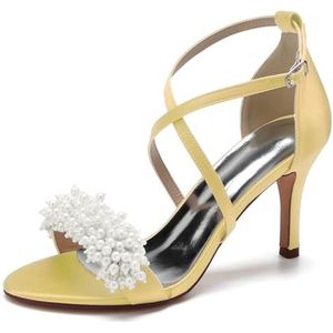 SYDZSW Ivoor satijn trouwschoenen met naaldhak bruidsschoenen met hoge hakken sandalen bruidsschoenen bruid 35-42, Goud, 35 EU