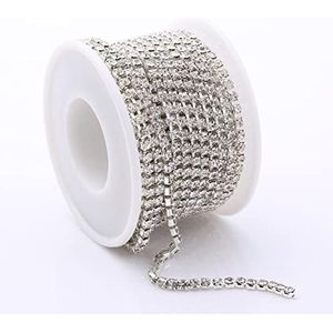 SS6-SS18(2mm-4.5mm) Zilver/Gouden Basis Helder Kristal Dichte Strass Ketting Kleding Naaien Glas Strass Cup Ketting Kristal-Sliver Crystal,SS12(3mm),10yards Roll