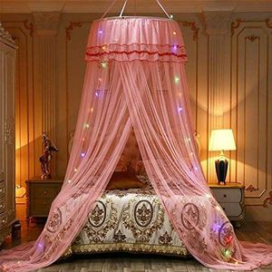 Circulaire ring Princess Garden CANOPY MOSQUITO NET LED licht, geschikt voor meisjes, tieners of babybed tweepersoonsbed.--Pink