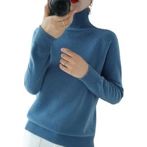 Women's Solid Turtleneck Cashmere Knit Sweater, Cashmere Turtleneck Sweater, Cream Turtleneck Sweater for Women (XL,blue)
