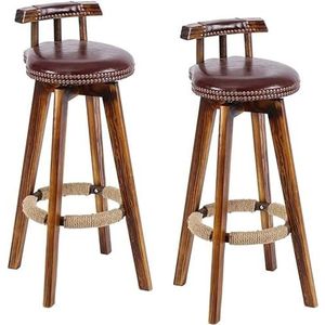 Bar Paar retro barkruk, draaibare barkrukstoel met houten poten Pub-keukenteller Eetkamerstoel met lederen gevoerde zitting Krukken (Size : Brown)