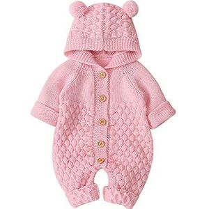 VICROAD Baby Hooded Gebreide Rompertjes Pasgeboren Meisjes Jongens Onesies Warme Trui Jumpsuit Outfits, roze, 6-12 Maanden