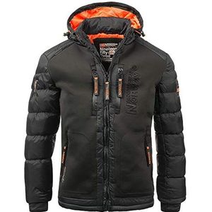 Geographical Norway Winterjas voor heren, gewatteerd, met capuchon, warm gevoerd, voor skiën/snowboarden, winter/herfst, maat S tot 7XL, zwart, 4XL