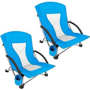 GEIRONV 2 pc's draagbaar paar lage zwaartekracht strandstoel, for concert gazon buiten stoel compacte vouwkamping sportstoel met armleuning Fauteuils (Color : Blue)