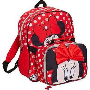 Disney Minnie Mouse Rugzak met lunchtas voor meisjes, schooltas, 2-delig, bijpassende geïsoleerde lunchset, Rood, Eén maat, Rugzak