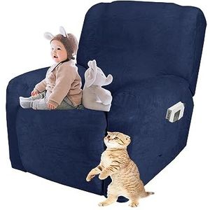 Reclining Chair Covers ，Velvet Recliner Chair Cover with Side Pocket, 1 Seat Stretch Recliner Cover Form FittedThick Soft，for Living Room, Pet, Kids (One Piece,Navy Blue)