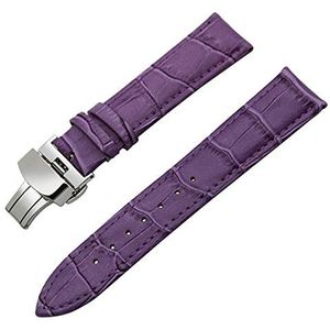 Leren horlogebandje, horlogebandjes, Lederen Horlogeband Vlinder Gesp Mannen Vrouwen Horloge Band Pols 14/16/18/19/20/21/22/23mm (Color : Purple, Size : 14mm)