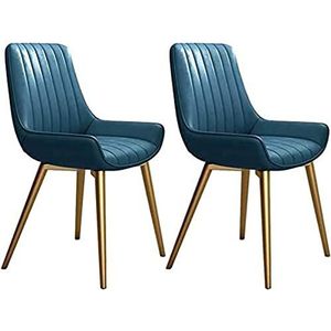 GEIRONV Moderne keuken eetkamerstoelen set van 2, for woonkamer bureau cafe stoelen gouden metalen poten kunstleer zachte zitting Eetstoelen (Color : Blue, Size : 39x45x85.5cm)