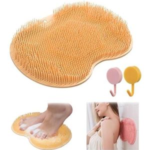 Douchevoet- en rugscrubber, douchevoetscrubbermat, voetrugreinigingsmassagepad, douchevoetscrubbermat met antislipzuignappen, rugexfoliërende badwaspad(Orange)