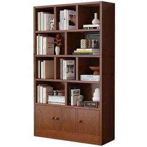 71"" Houten Open Display met 3 deurknoppen, 4 Tier Display Planken Boerderij Boekenkasten voor Bibliotheek, Slaapkamer, Woonkamer(Brown)