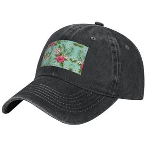 StOlmx Hawaiiaanse tropische bladeren bloemen print honkbalpet verstelbare keperstof bulk met paardenstaart gat klassieke papa hoed voor mannen vrouwen, Zwart, Eén Maat