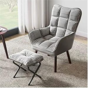 Fauteuil, fluwelen kuipstoel Moderne vleugelrugaccent Vrijetijdsfauteuils Massief houten poten, met stof beklede fauteuils met hoge rugleuning Loungestoel Leesstoel for woonkamer(Size:With Ottoman)