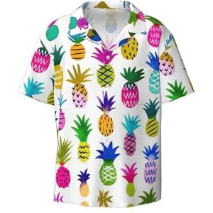 TyEdee Regenboog Ananas Print Heren Korte Mouw Jurk Shirts met Zak Casual Button Down Shirts Business Shirt, Zwart, S
