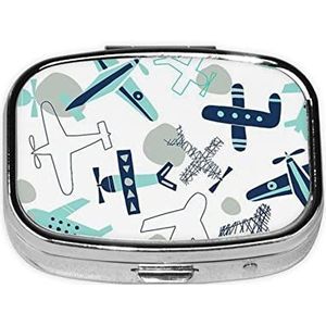 Mini vierkante pillendoos, medicijnorganizer, vliegtuig, draagbare EHBO-doos, reispillendoos met 2 vakken, kleine pillendoos voor zak of portemonnee