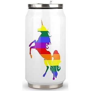 Gay Pride LGBT eenhoorn grappige colamok met deksel en rietje, roestvrijstalen beker voor op reis, koffiekop voor warme koude dranken