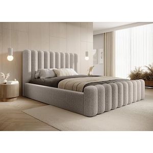 DomoHome Mona VII Duurzaam gestoffeerd bed, stijlvol slaapkamermeubel met grote bedlade, onderhoudsvriendelijk materiaal en modern design, 160 x 200 cm, kleur: beige