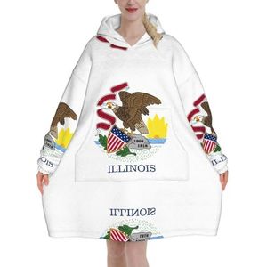 Oversized Illinois State Flag Hoodies Vrouwen Uk Pluizige Deken Hoodie Sherpa Vrouwen Fleece Draagbare Deken Mannen