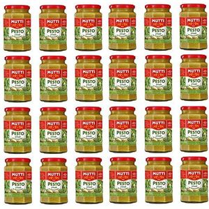 24x Mutti Pesto Verde Pomodori Verdi Groene tomatenpesto pastasaus, 100% Italiaanse tomatenglas, 180 g kruidensauzen met cashewnoten, Grana Padano en Pecorino Romano