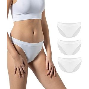 Risalti Damesslip van microvezel, lage taille, 3 stuks, elastisch, onderbroeken zonder naden en etiketten, comfortabel en ademend ondergoed, zachter dan katoen, gemaakt in Italië, wit-wit, S-M
