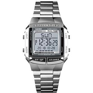 RORIOS Digitale Horloges Militaire Jongens Sport LED Elektronische Pols Horloges met Alarm Timer Rvs Armband Horloges Man, Zilver, armband
