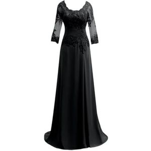 Dames chiffon moeder van de bruid jurk voor bruiloft ruches galajurken cocktailjurk plus size, Zwart, 32