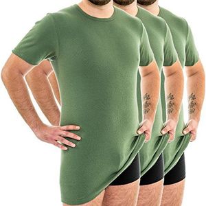 HERMKO 3847 3-pack heren extra lang shirt met korte mouwen (+10 cm) van 100% biologisch katoen, olijfgroen, 4XL