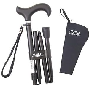 KMINA PRO - Opvouwbare Wandelstok voor Heren un Dames, Verstelbare Wandelstok voor Ouderen, Wandelstokken Opvouwbaar voor Senioren, Folding Walking Stick for Men, Aluminium Wandelstok Zwart