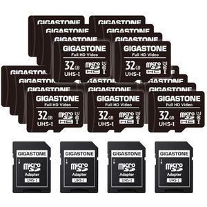 GIGASTONE Geheugenkaart, 32 GB, set van 20 kaarten, Full HD-video, compatibel met bewakingscamera, actiecamera, drone, hoge snelheid tot 90 MB/s, Class 10 MicroSDHC met adapter