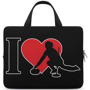 I Love Curling Reizen Laptop Sleeve Case Aktetas Met Handvat Notebook Messenger Bag voor Office Business