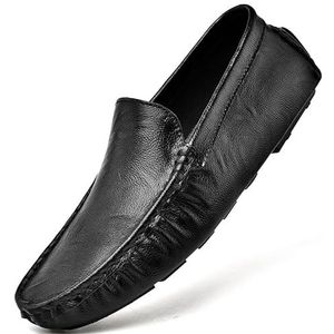 Heren loafers schoen ronde neus effen kleur rijstijl loafer veganistisch leer antislip antislip lichtgewicht casual klassieke instapper (Color : Black, Size : 38 EU)