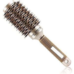 TEEROVA Keramische en ionische ronde tonhaarborstel met zwijnenhaar, beste roller haarborstel voor föhnen, krullen en rechttrekken, volume en glans (7,4 cm)